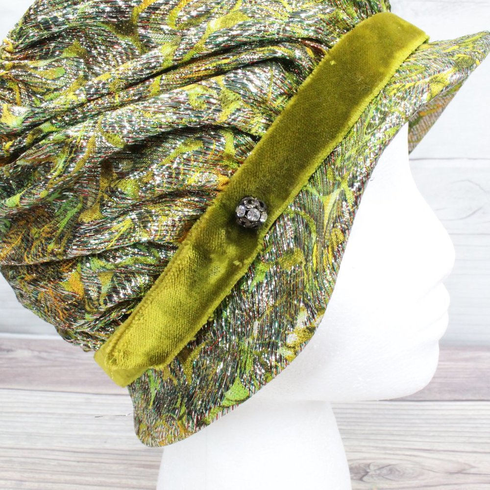 Vintage! Union Made U.S.A. Green Gold Studded Hat - Picture 7 of 11